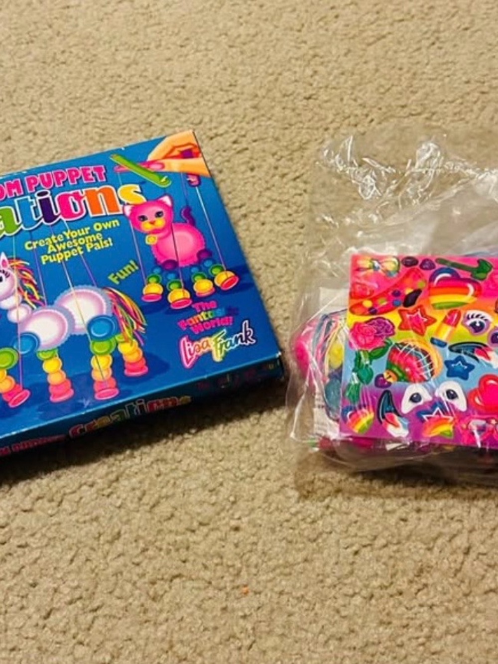 Vintage Lisa Frank Pony and Cat Marionette Craft Kit